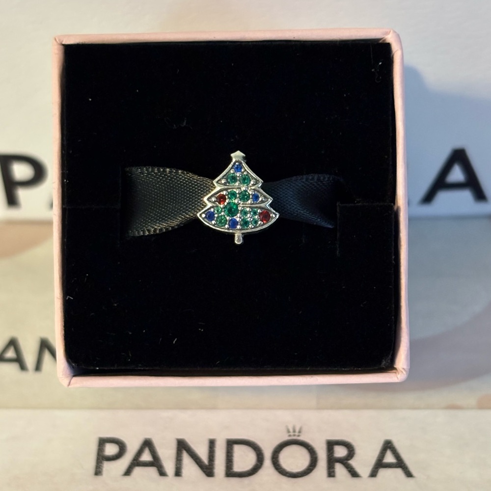 Pandora Silver Christmas Tree Charm with Green and Red Accents (Discontinued)